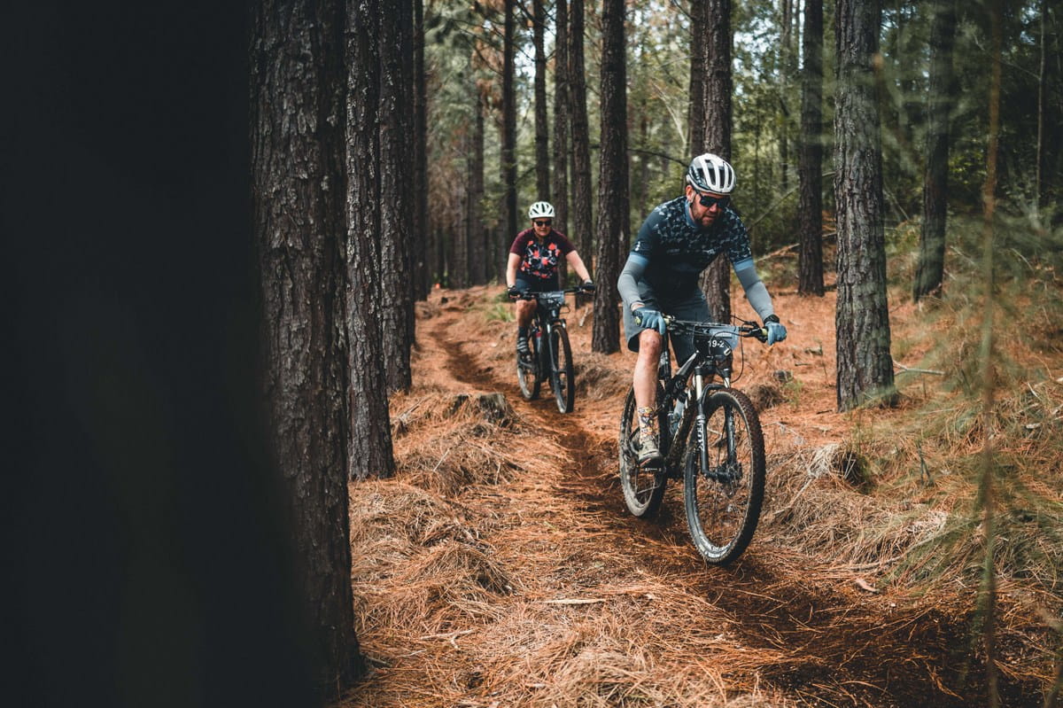 Though the majority of route was on forest dual tracks, more sections of singletracks were added to the course this year. Photo by Justin Reinecke for zcmc.co.za. 